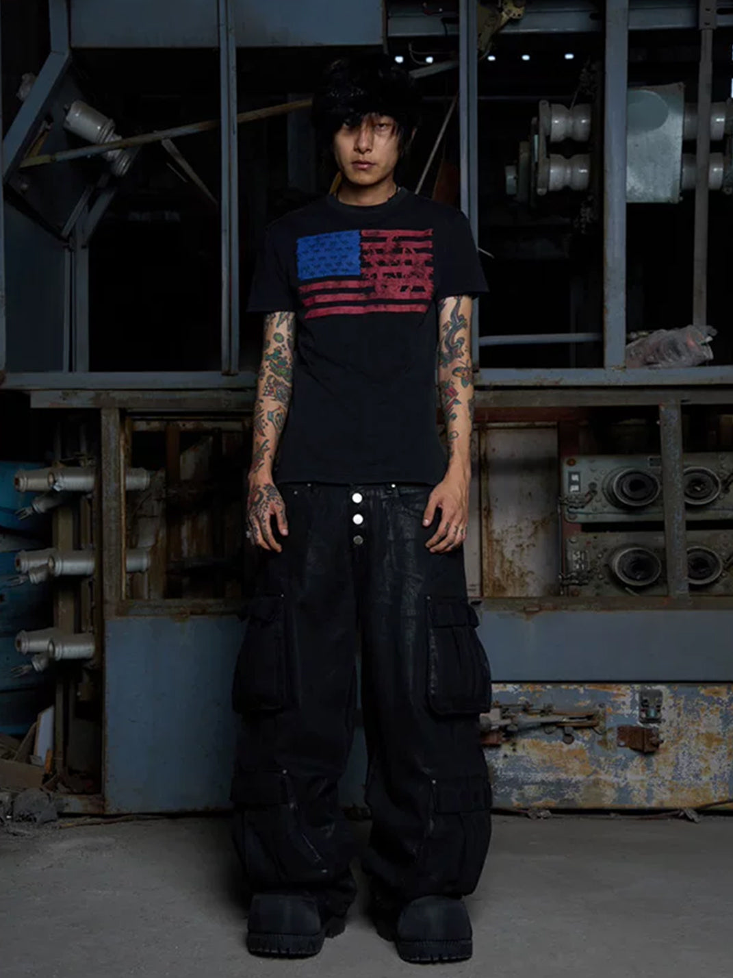 Faded Flag Graphic Cotton T-Shirt - View 7