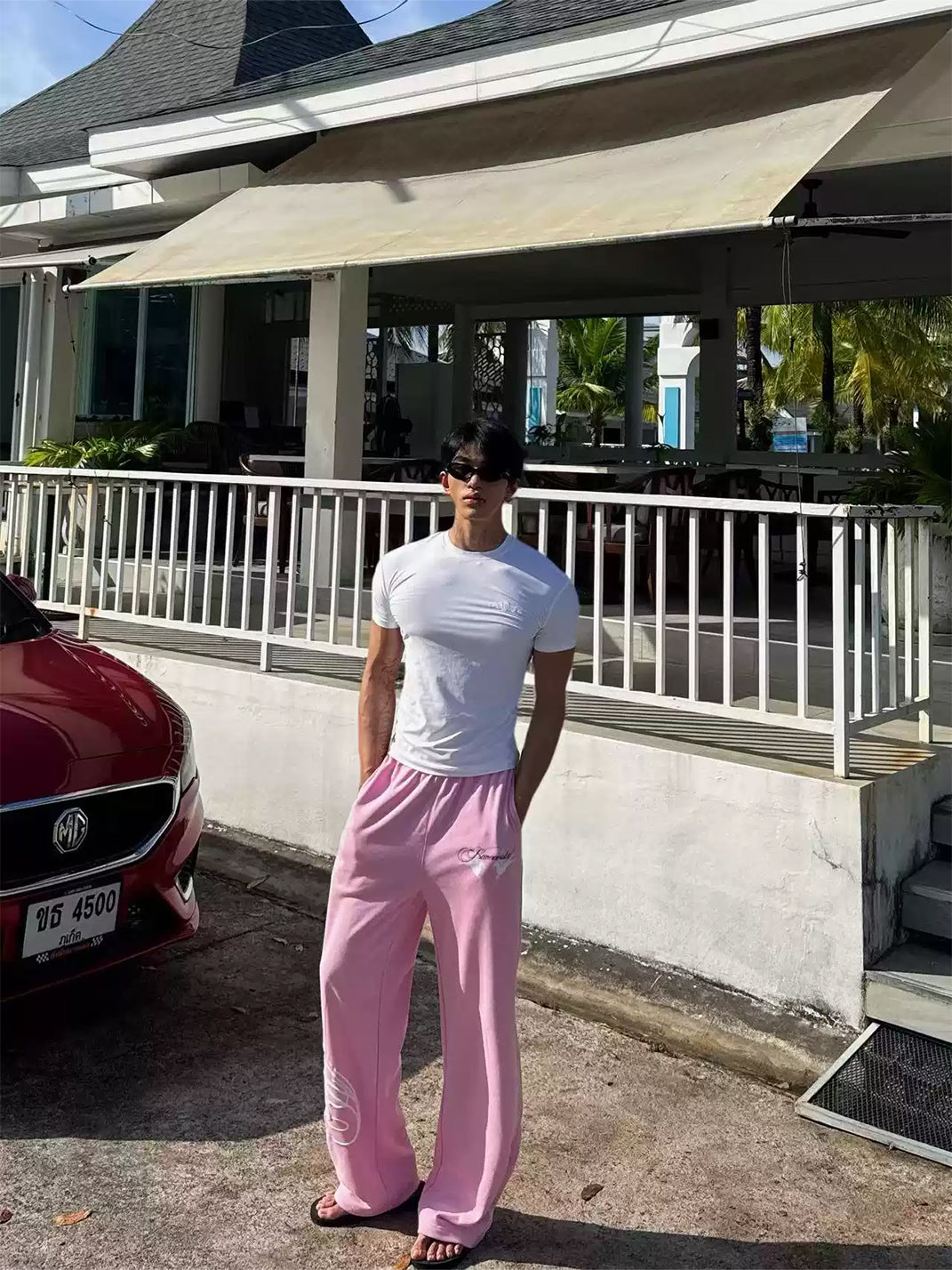 Raised-Graphic Wide-Leg Drawstring Sweatpants - View 6
