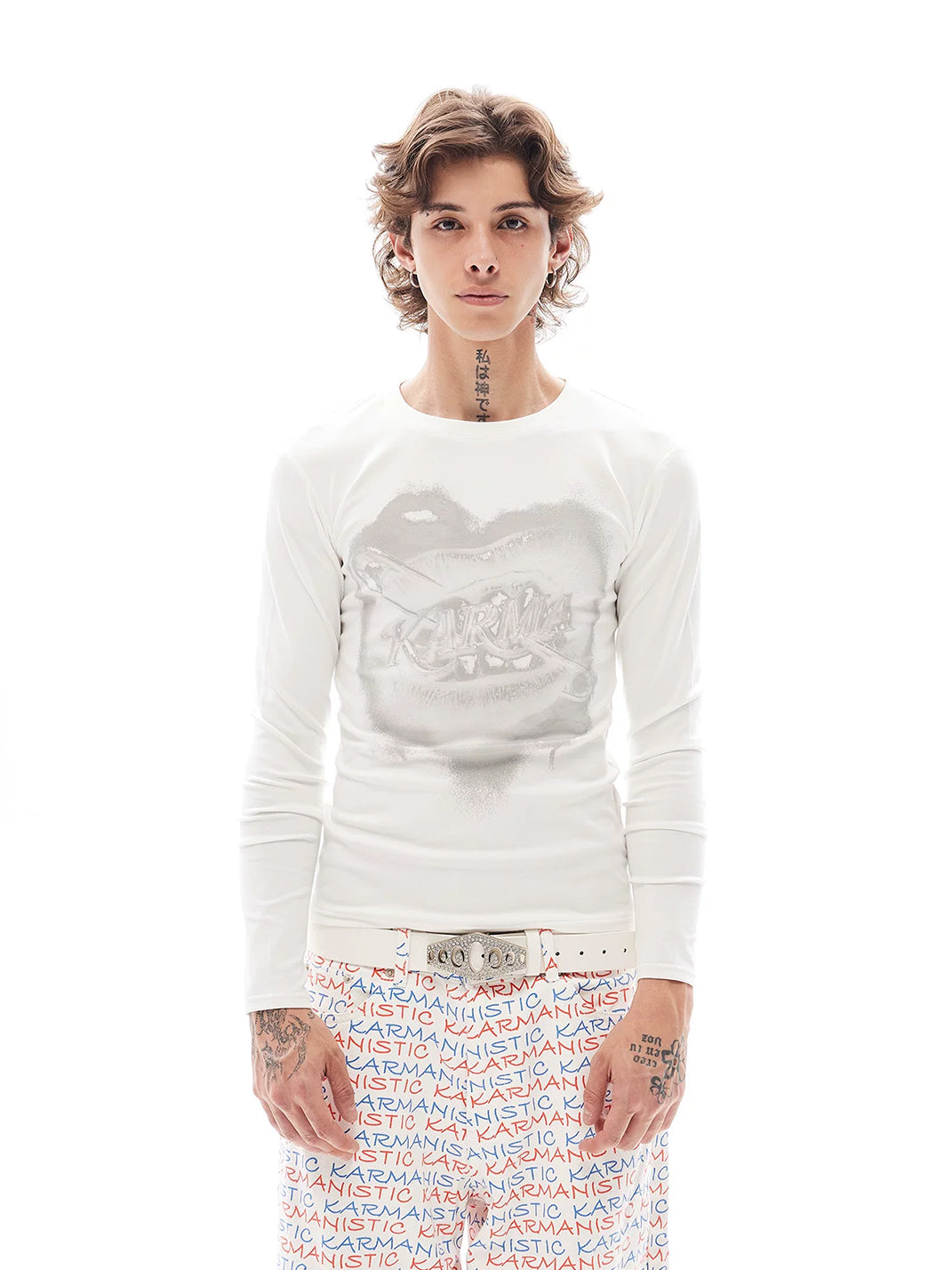 Safety-Pin Lips Slim Long-Sleeve Tee - View 4