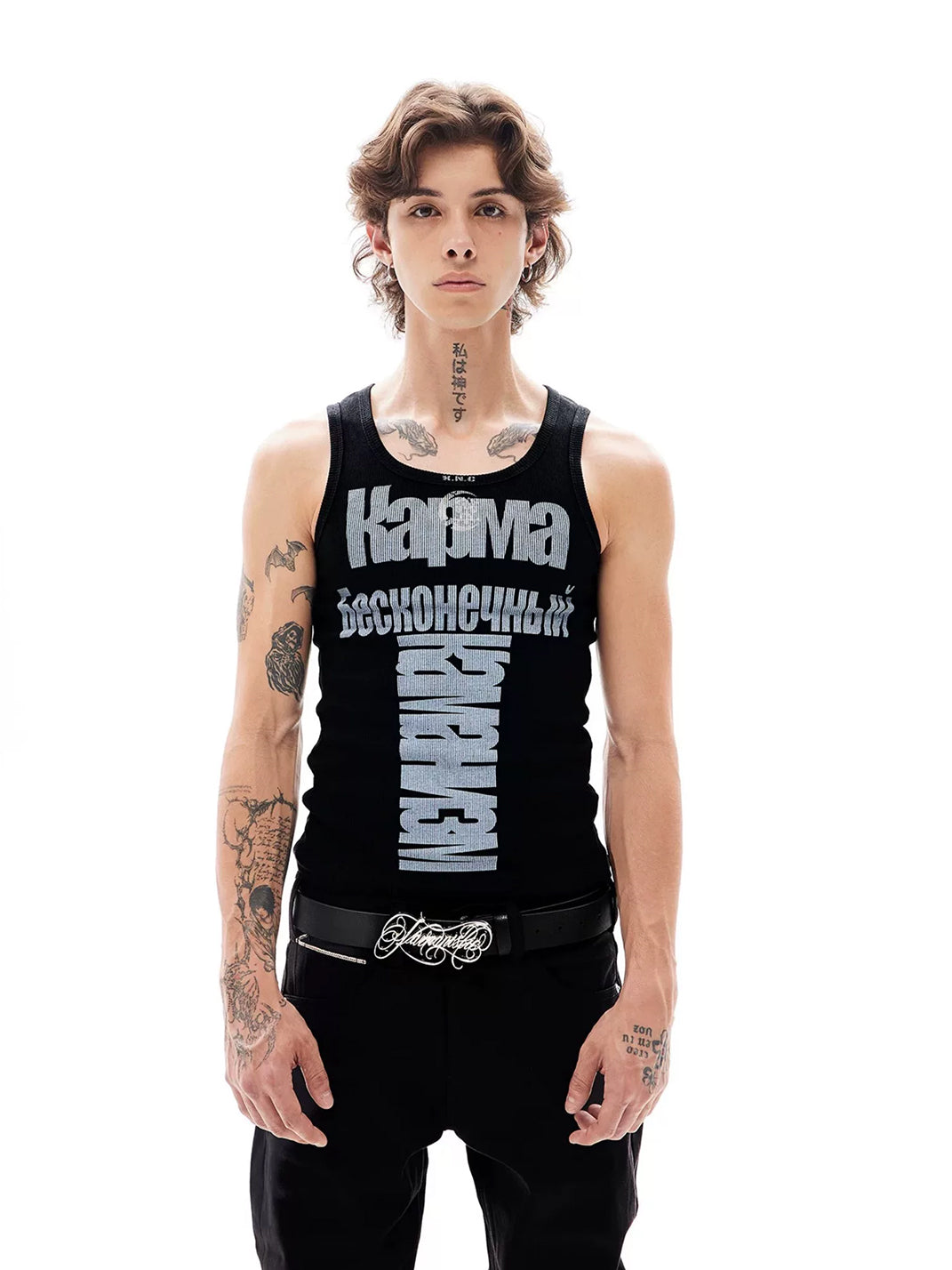 Letter-Graphic Ribbed Cotton Gym Tank - View 2
