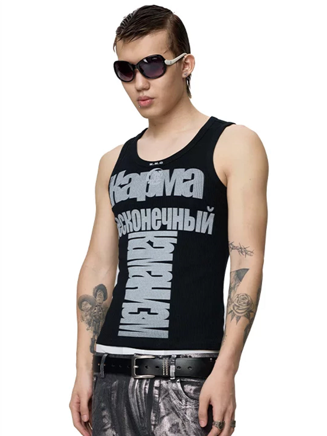 Letter-Graphic Ribbed Cotton Gym Tank - View 3