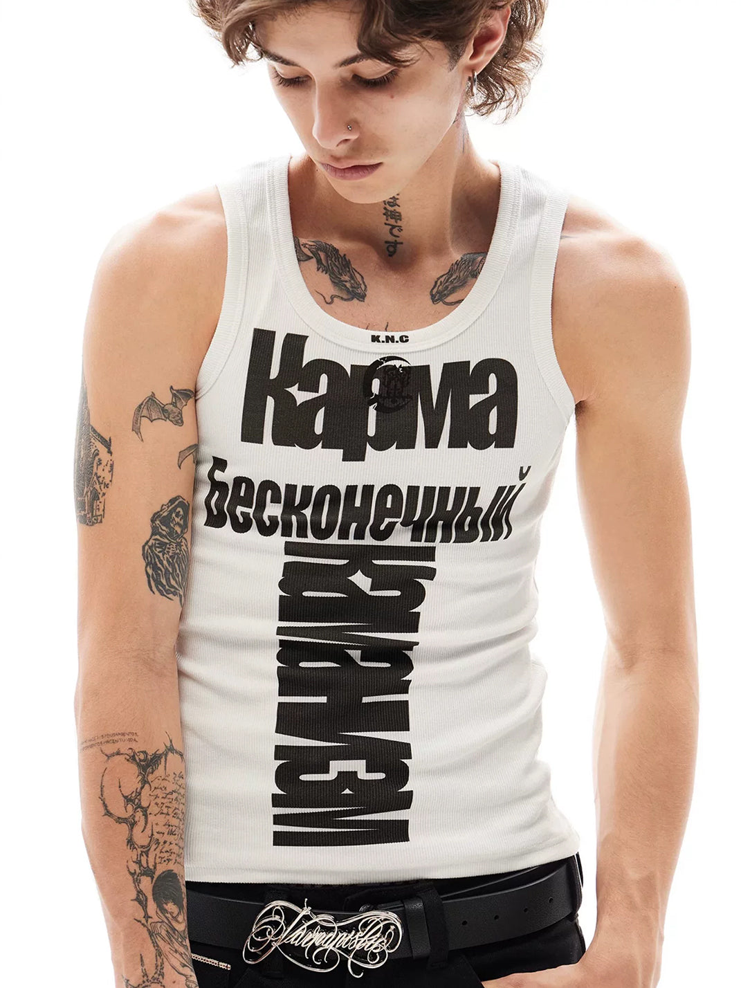 Letter-Graphic Ribbed Cotton Gym Tank - View 5