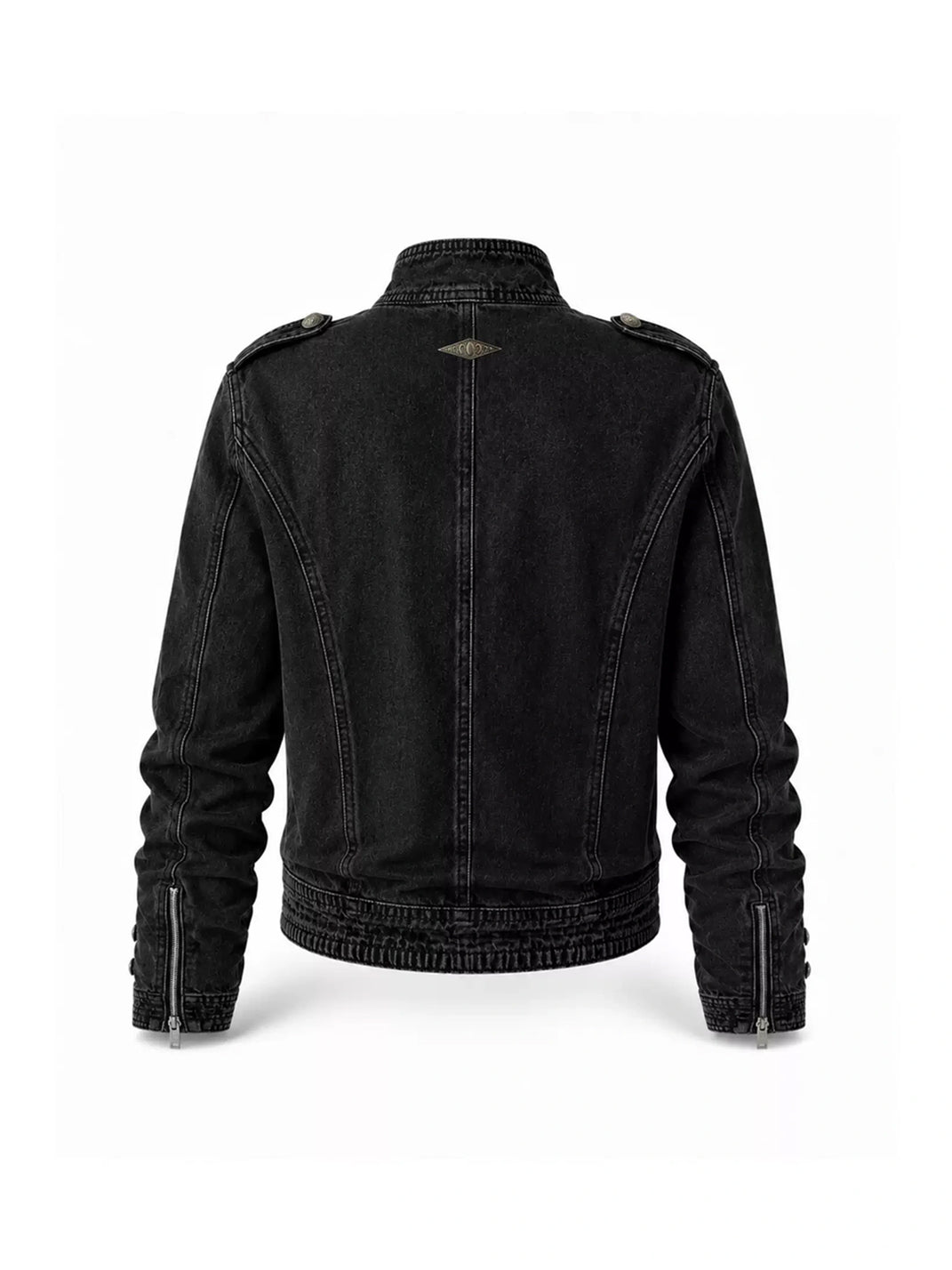 Washed Stand-Collar Zip Denim Jacket - View 2