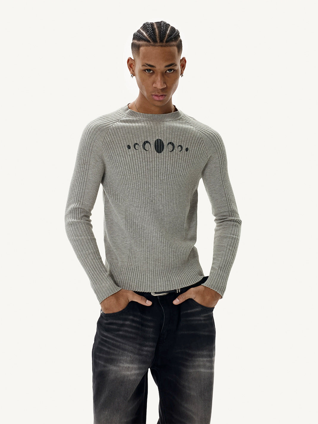 Moon-Phase Slim Ribbed Knit Sweater - View 2
