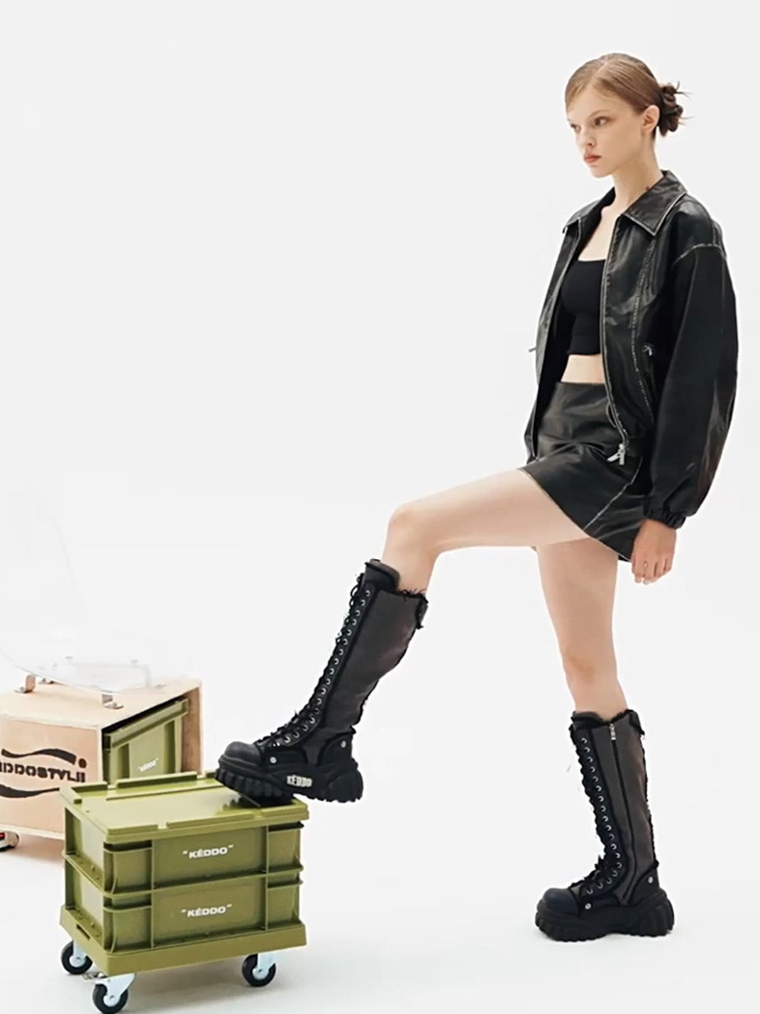Tall Lace-Up Platform Riding Boots - View 14