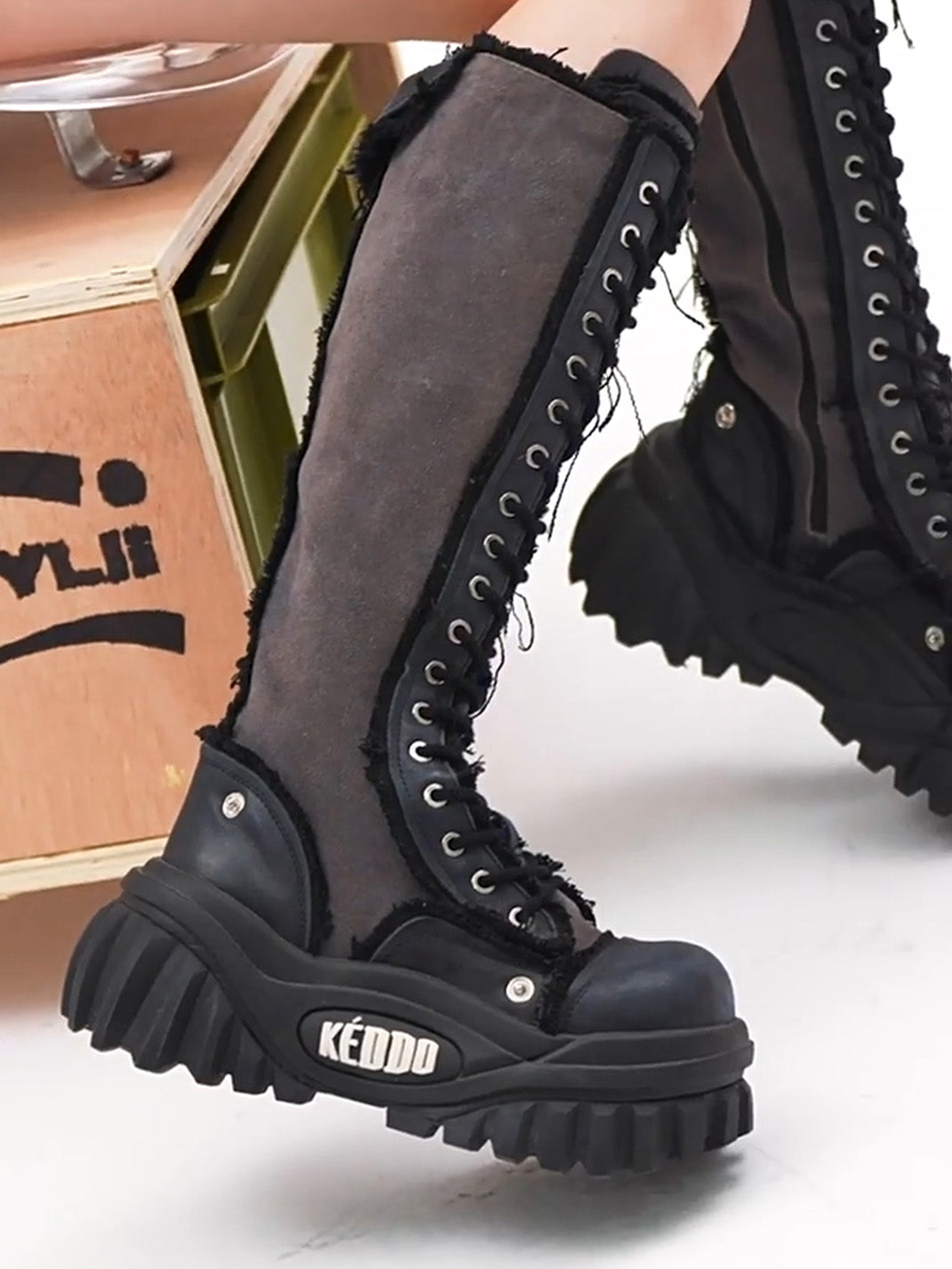 Tall Lace-Up Platform Riding Boots - View 16
