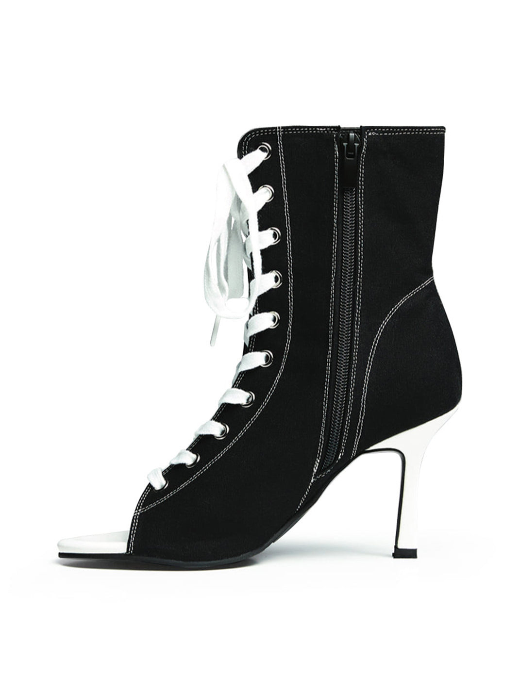 Lace-Up Peep-Toe Stiletto Ankle Boots - View 8