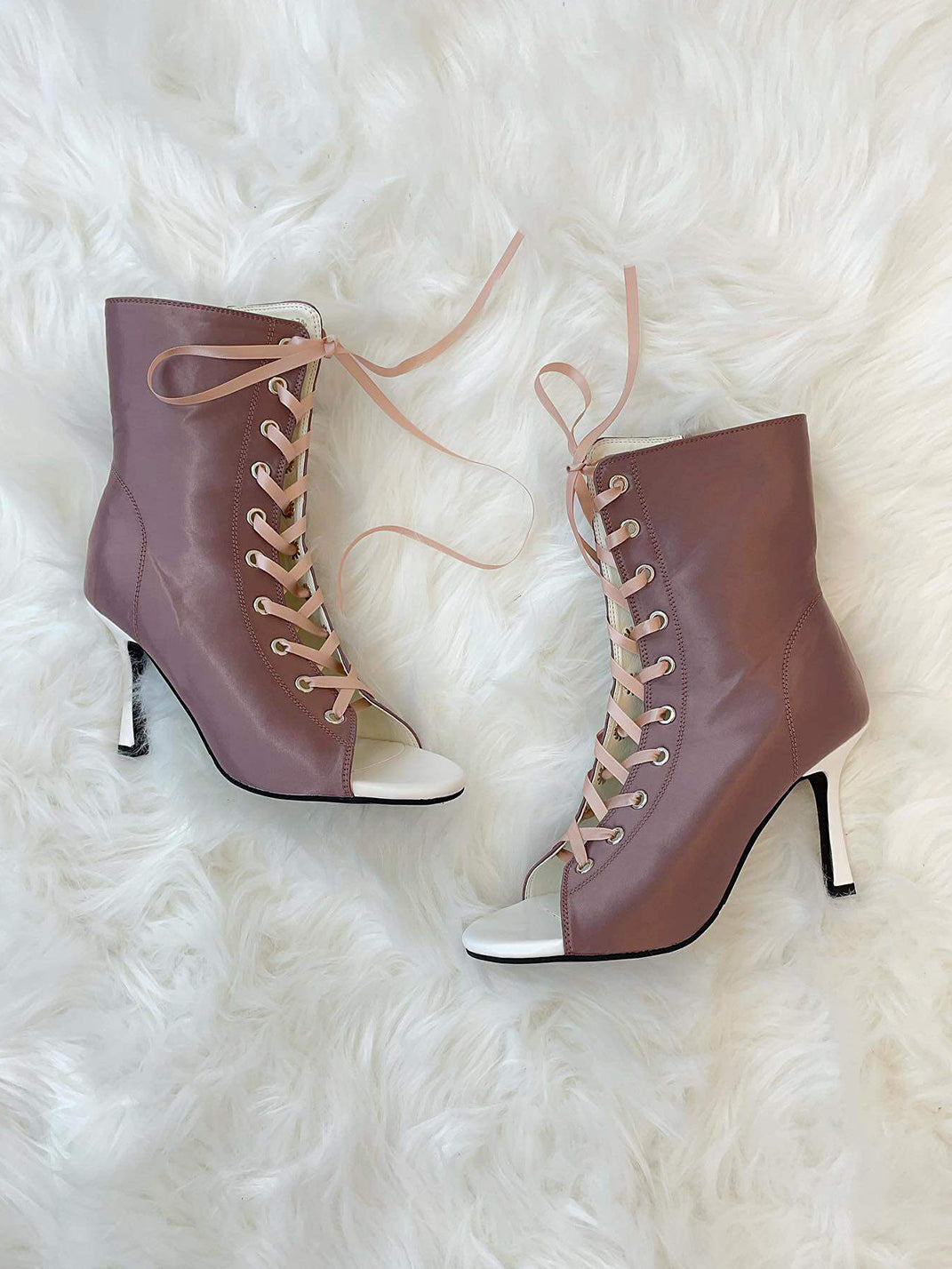 Satin Lace-Up Peep-Toe Ankle Heels - View 10