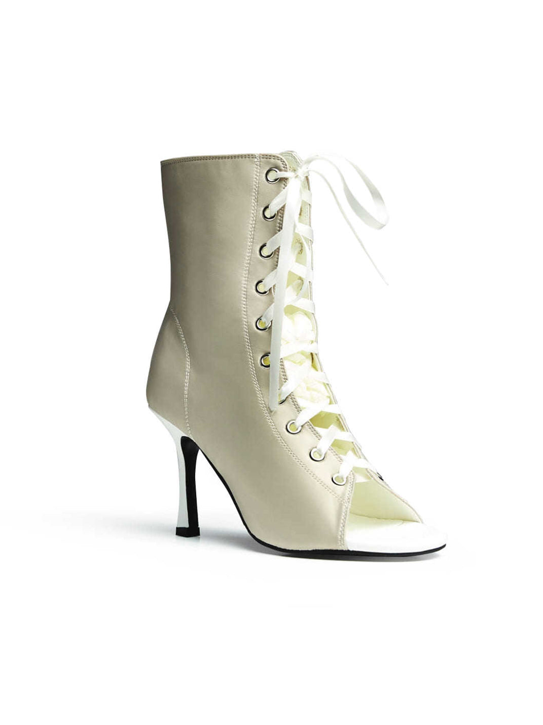 Satin Lace-Up Peep-Toe Ankle Heels - View 15