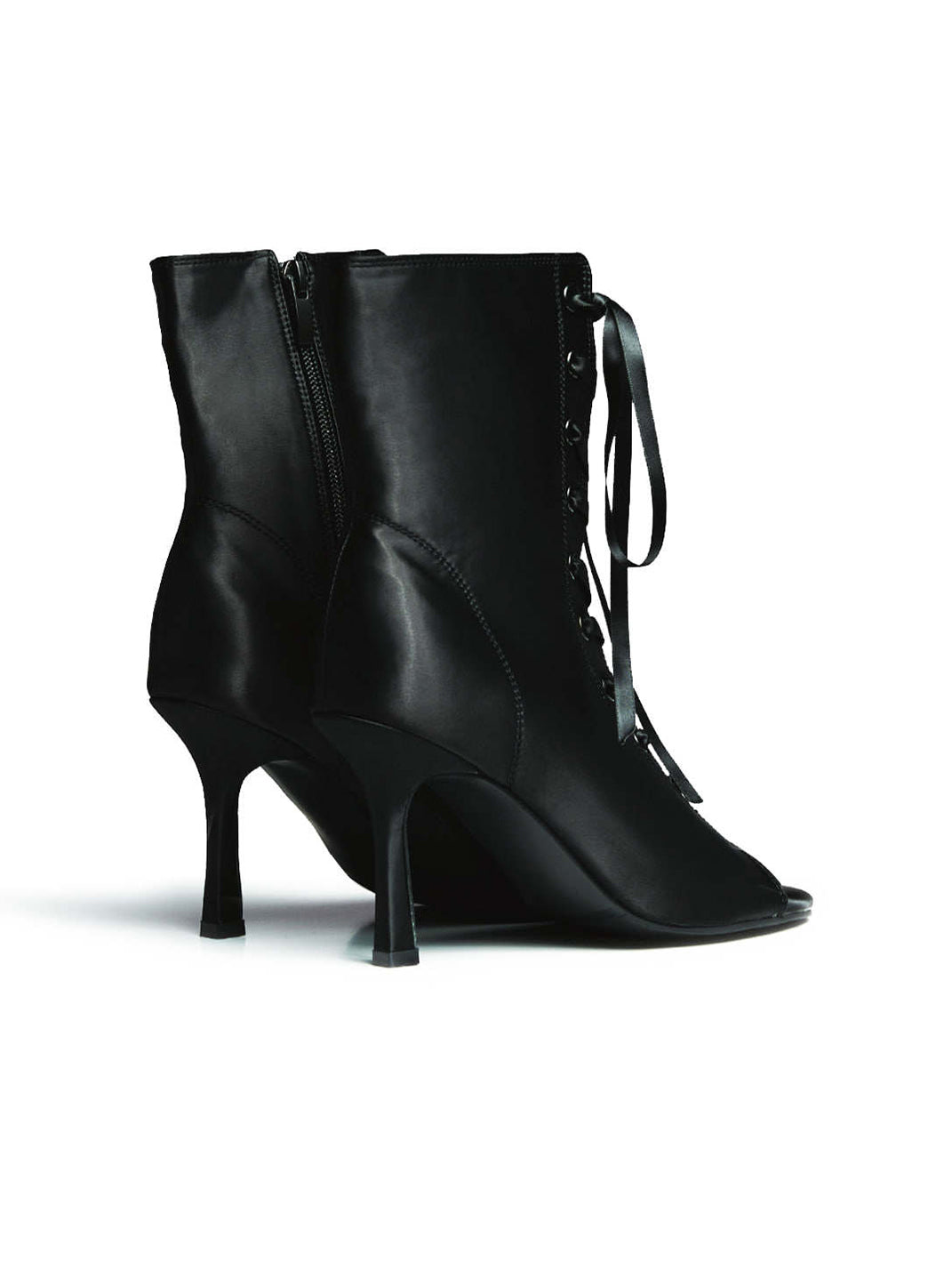 Satin Lace-Up Peep-Toe Ankle Heels - View 21