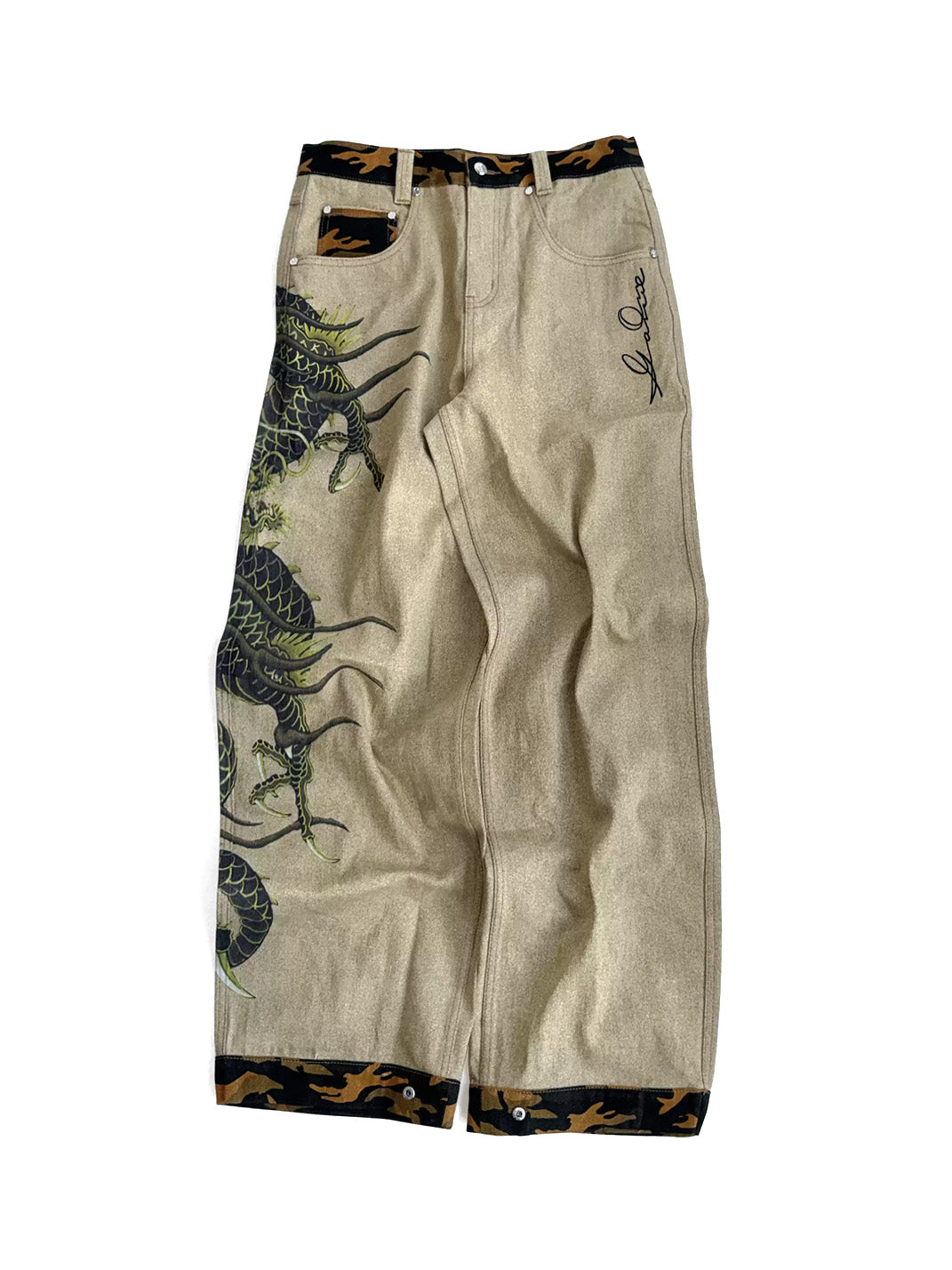 Khaki Dragon Print Straight-Leg Jeans — product view 1