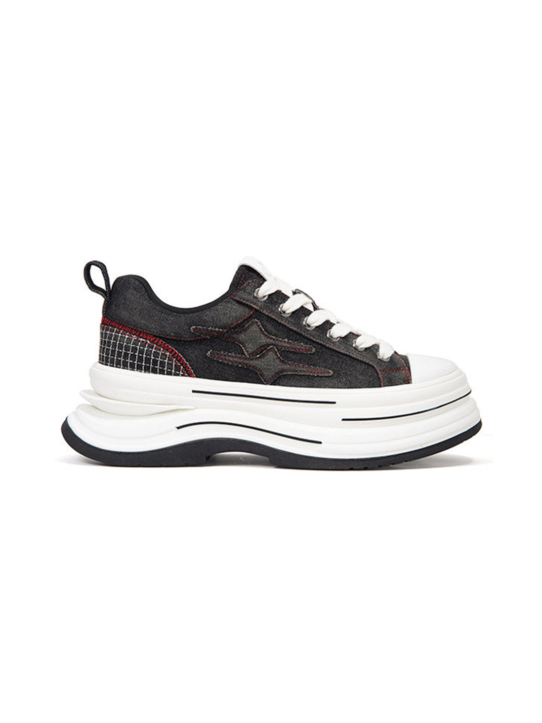 Black-Red 7 cm Layered Canvas Sneakers - View 8