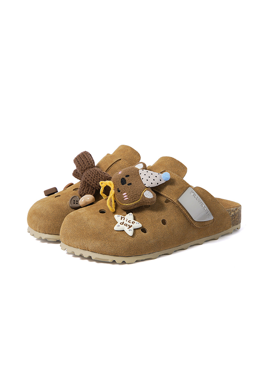 Charm-Embellished Perforated Brown Clogs - View 5