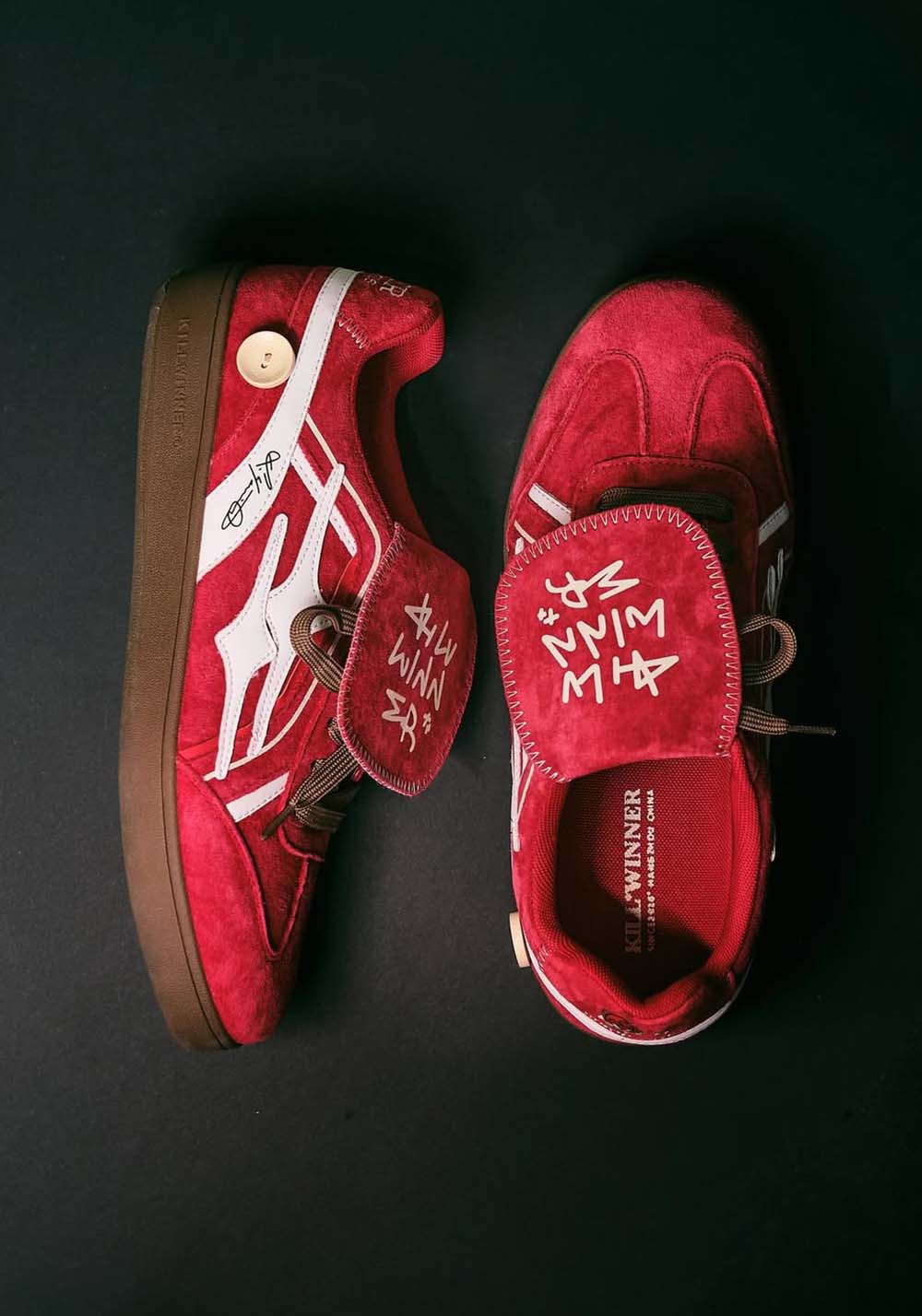 Red Suede Patchwork Low-Top Trainers - View 2