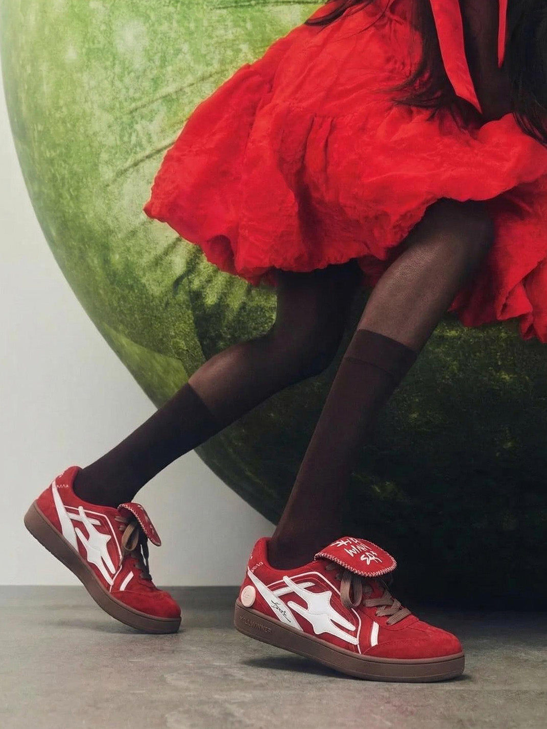 Red Suede Patchwork Low-Top Trainers - View 5