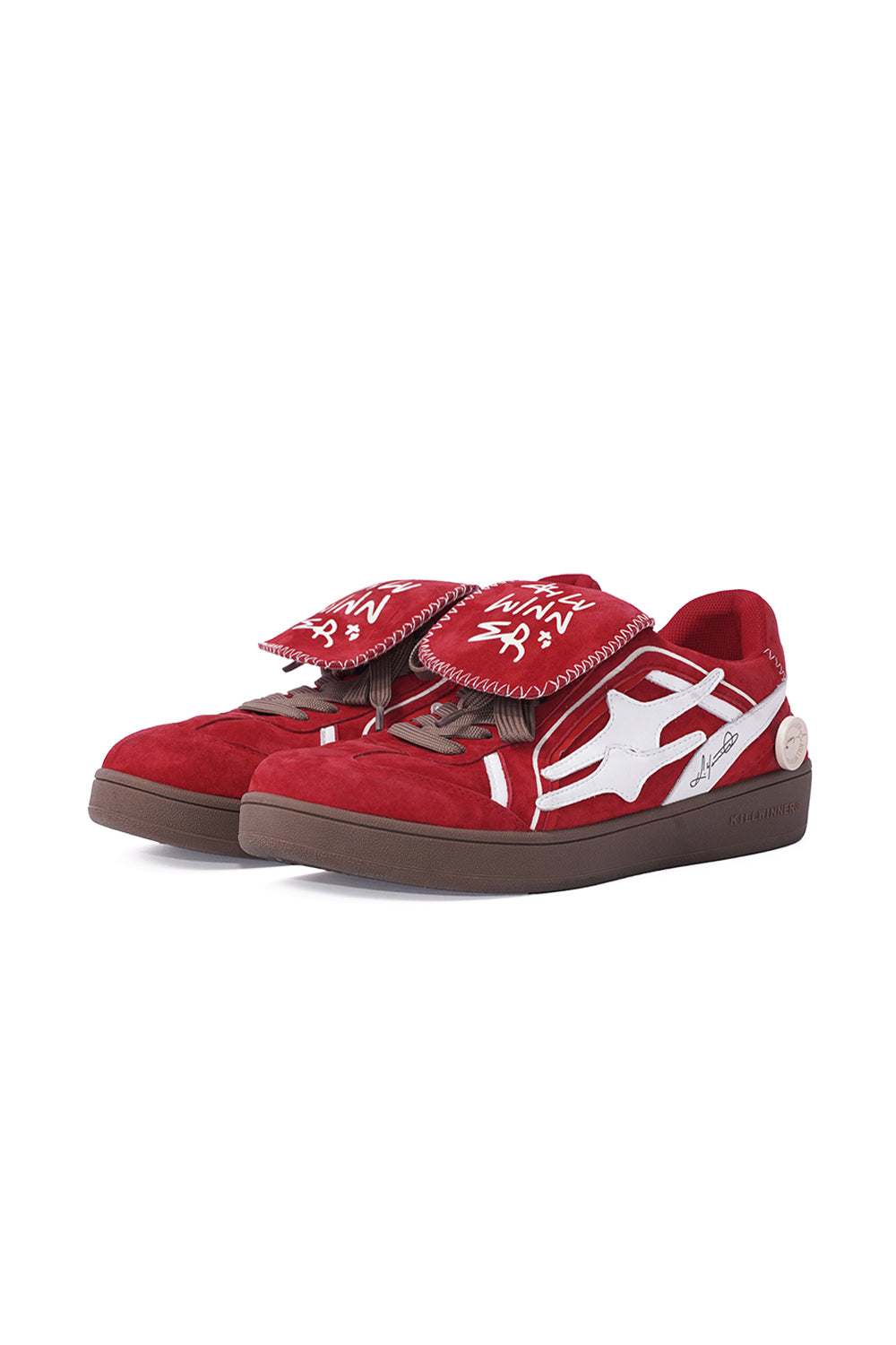 Red Suede Patchwork Low-Top Trainers - View 8