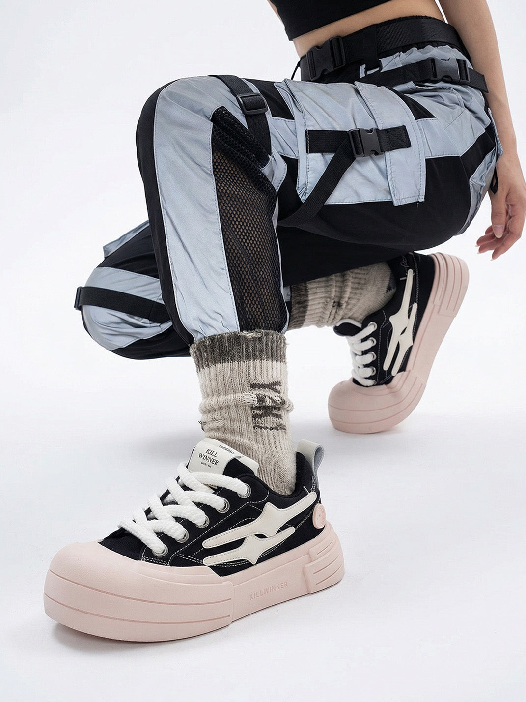 Black Smile Patch Platform Sneakers - View 2