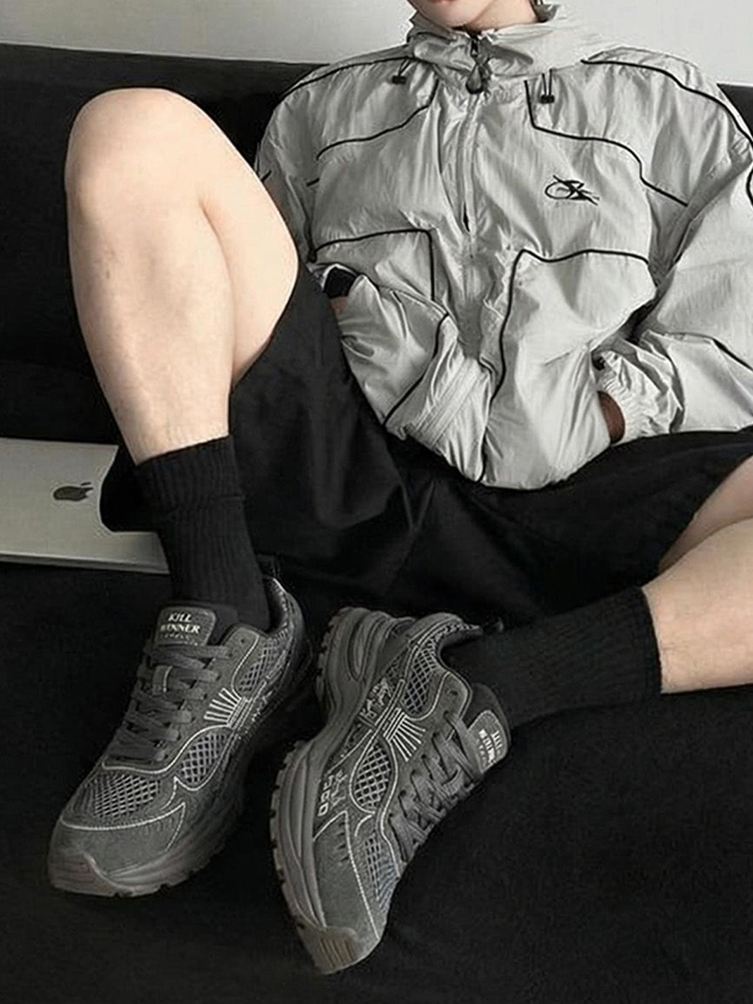 Layered Mesh Dark Gray Runner Sneakers - View 2