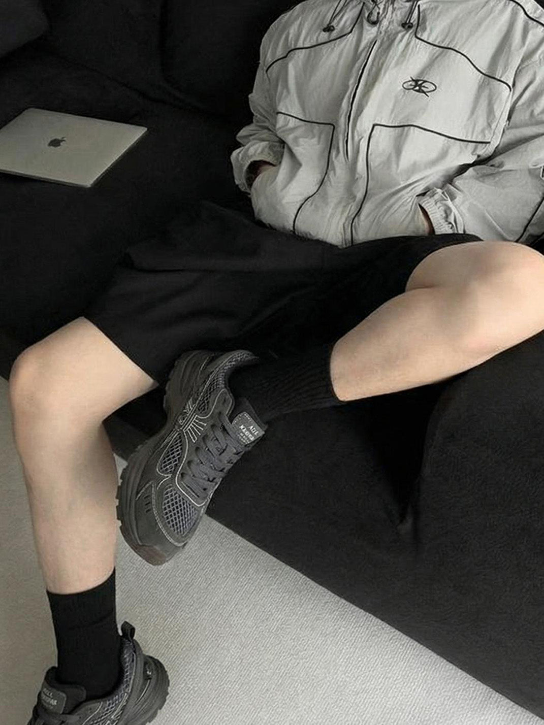 Layered Mesh Dark Gray Runner Sneakers - View 3