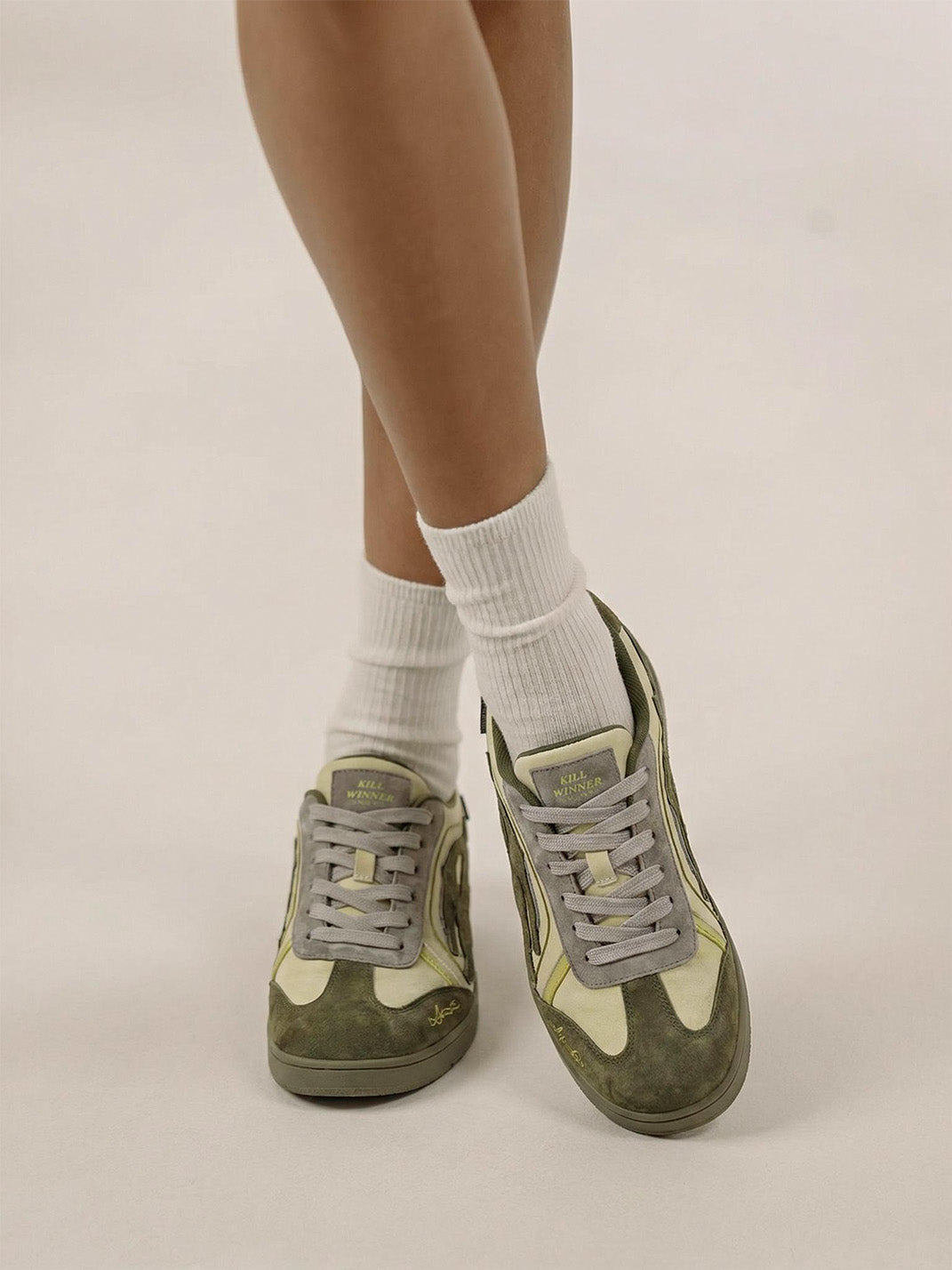 Olive Flame-Panel Low-Profile Trainers - View 3