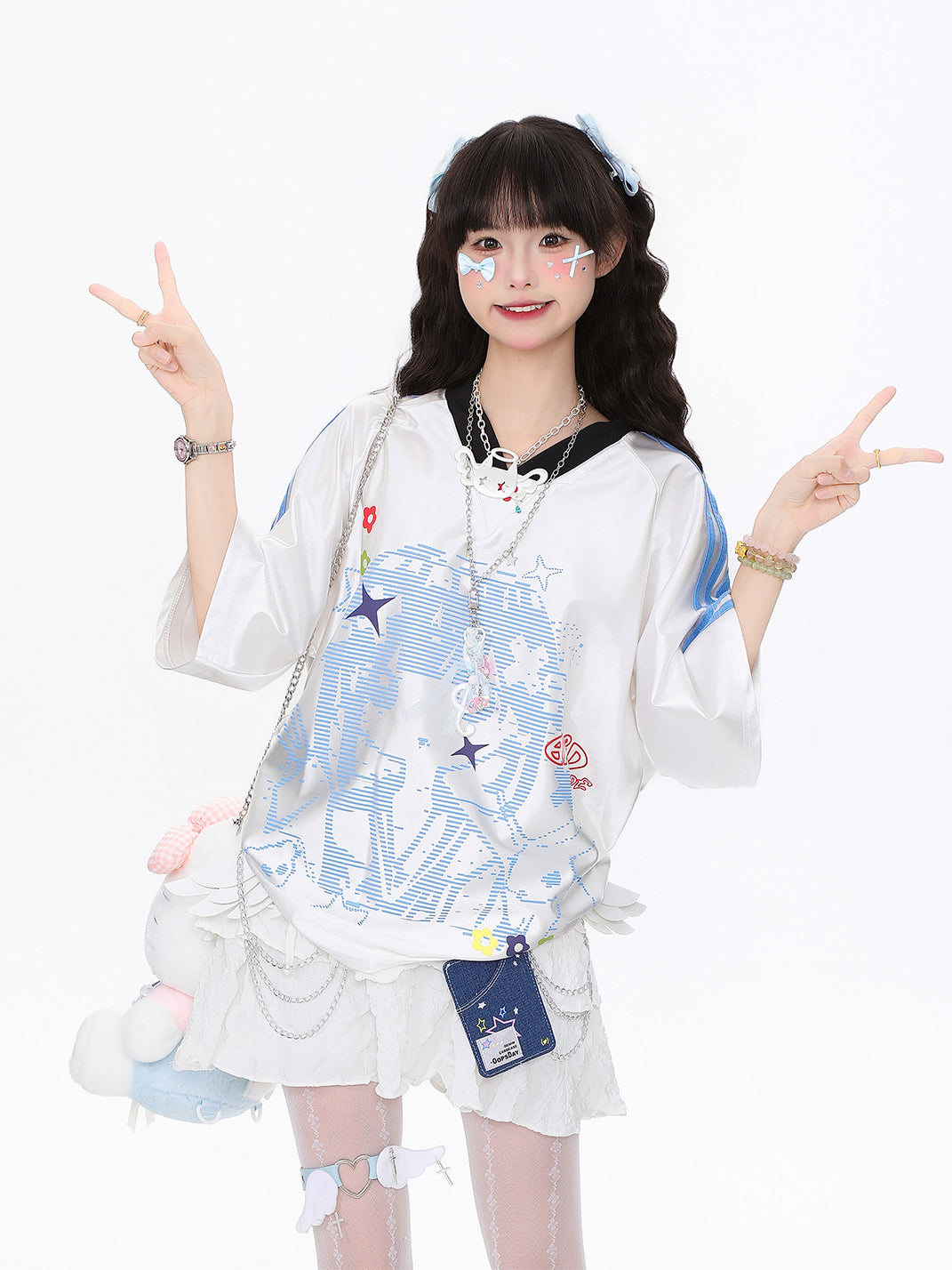 Star-Print Satin Short-Sleeve Top - View 5