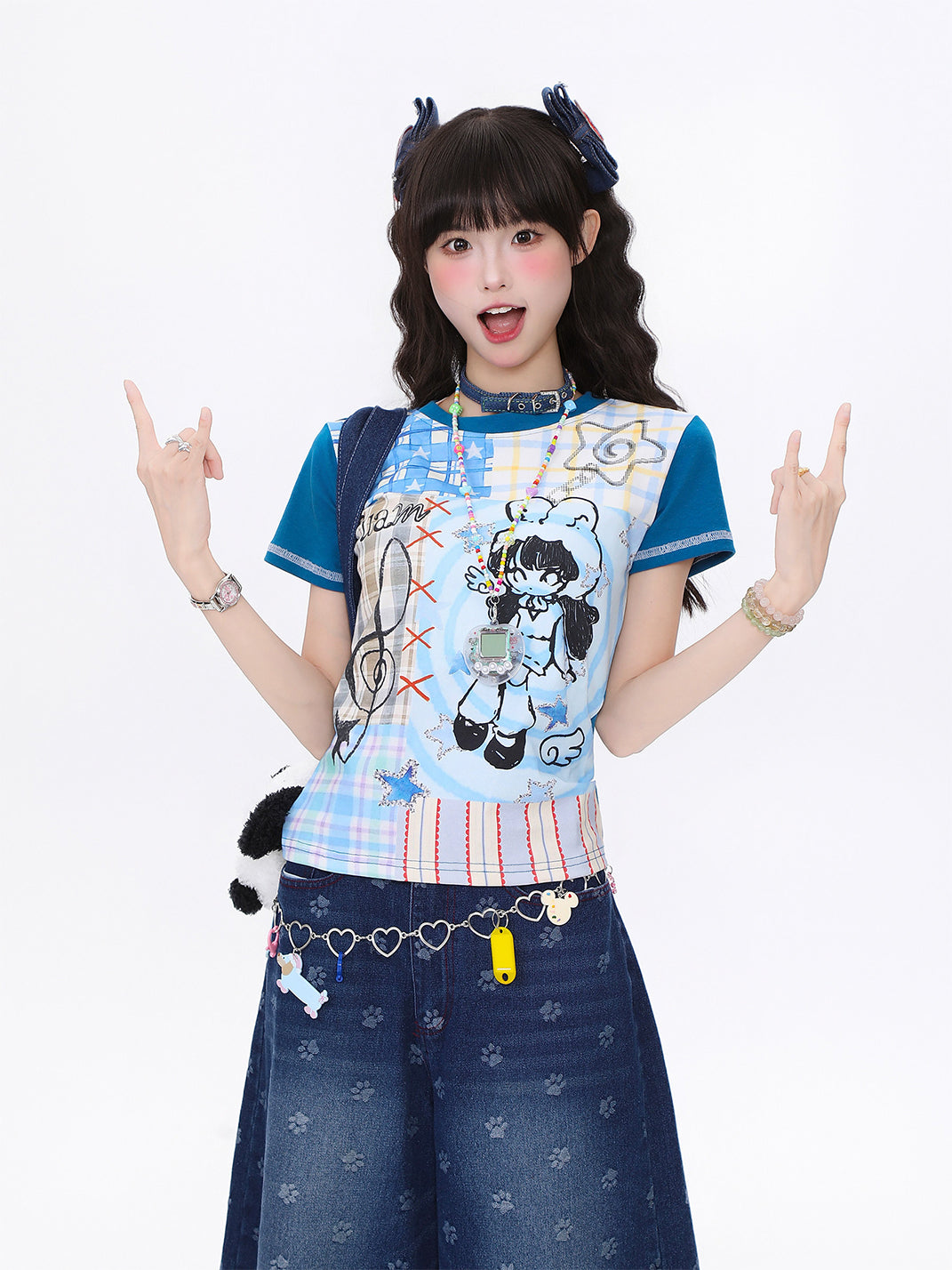 Patchwork Cartoon Fitted Short-Sleeve Tee