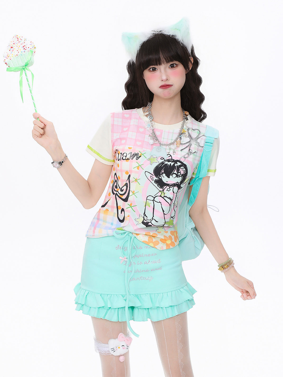 Patchwork Cartoon Fitted Short-Sleeve Tee - View 3