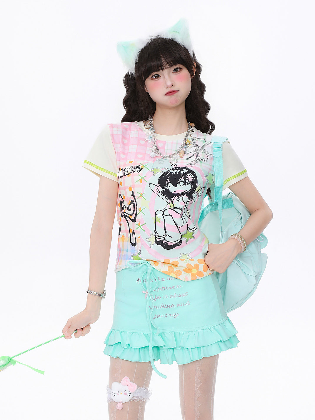 Patchwork Cartoon Fitted Short-Sleeve Tee - View 4