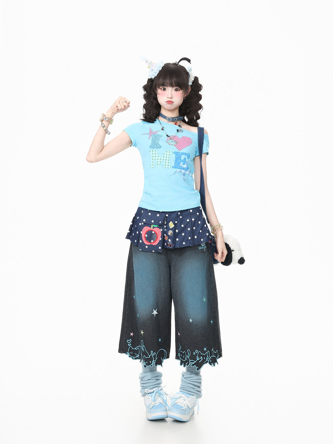 Star-Cat Embroidered Cropped Wide-Leg Jeans - View 4