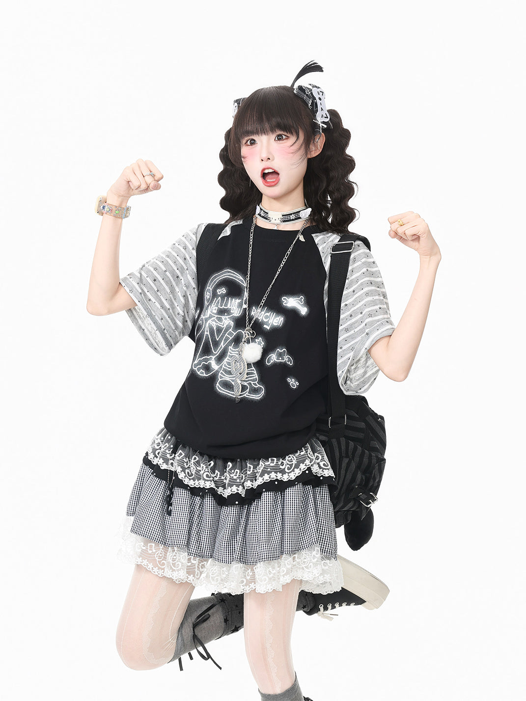 Cartoon Stripe Cotton Short-Sleeve T-Shirt - View 2