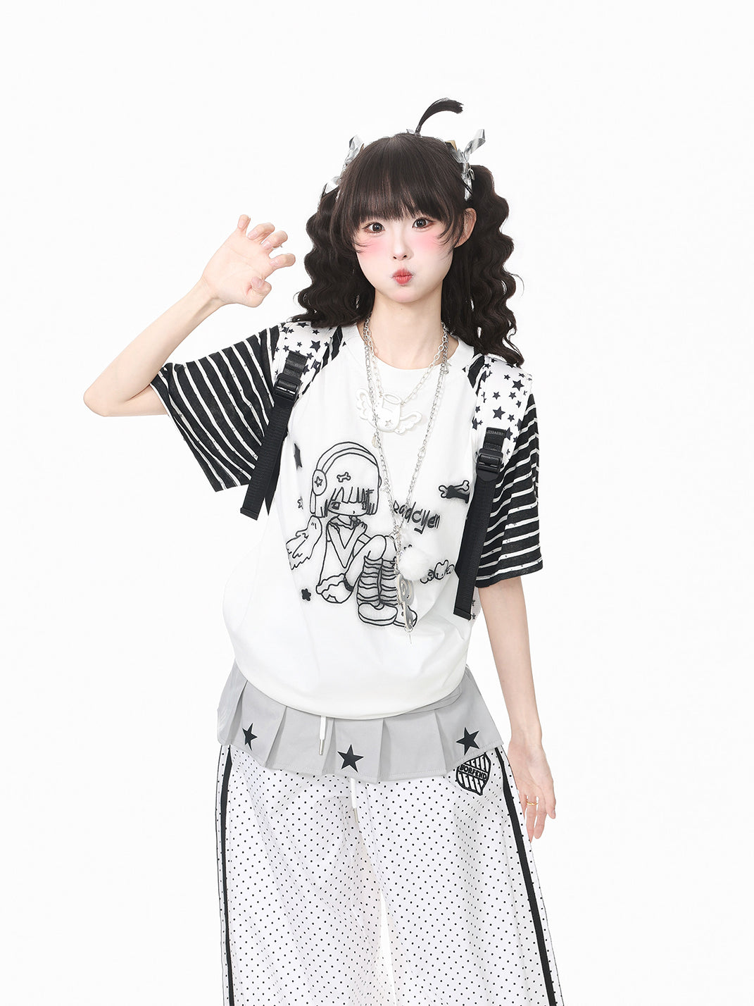Cartoon Stripe Cotton Short-Sleeve T-Shirt - View 5