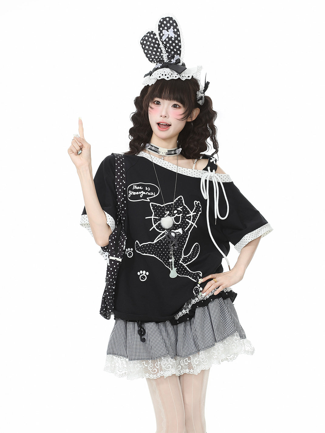 Cat-Graphic Off-Shoulder Cotton Top - View 2
