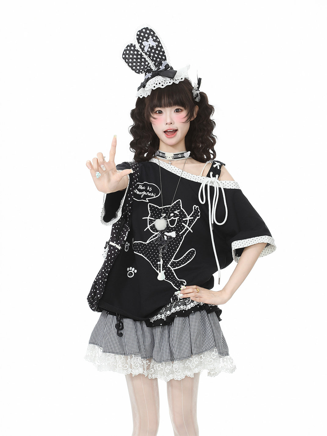 Cat-Graphic Off-Shoulder Cotton Top - View 3