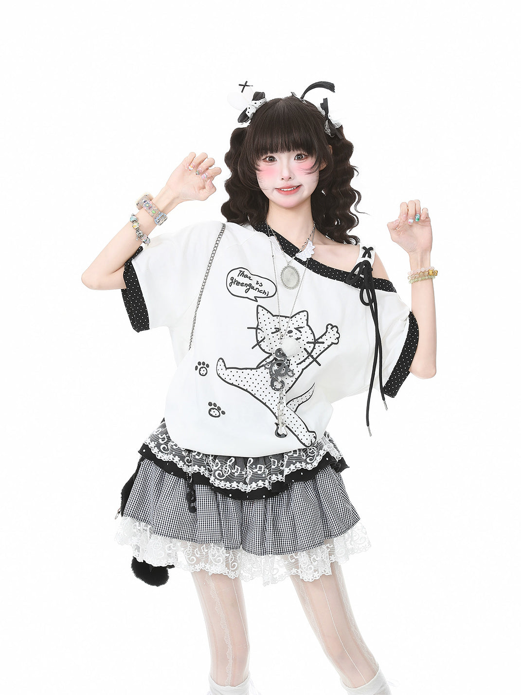 Cat-Graphic Off-Shoulder Cotton Top - View 5