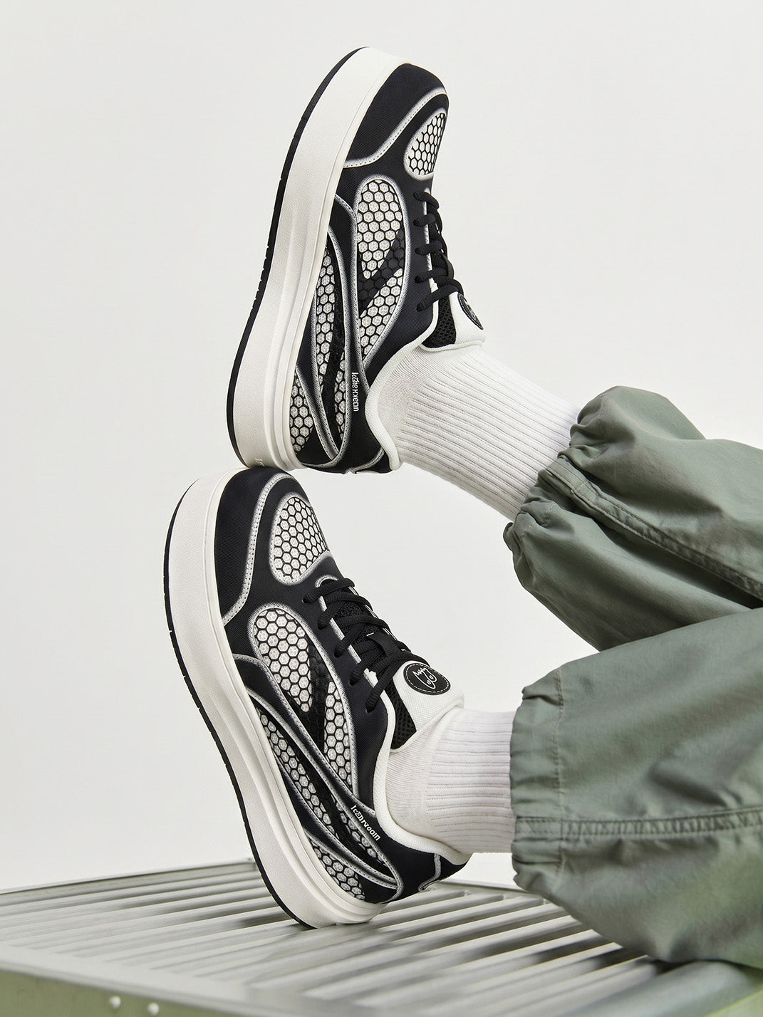 Black Mesh-Panel Platform Derby Sneakers - View 4