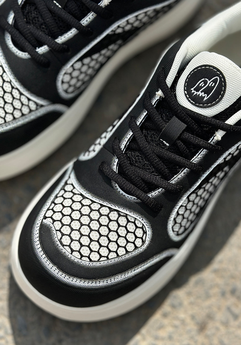 Black Mesh-Panel Platform Derby Sneakers - View 8