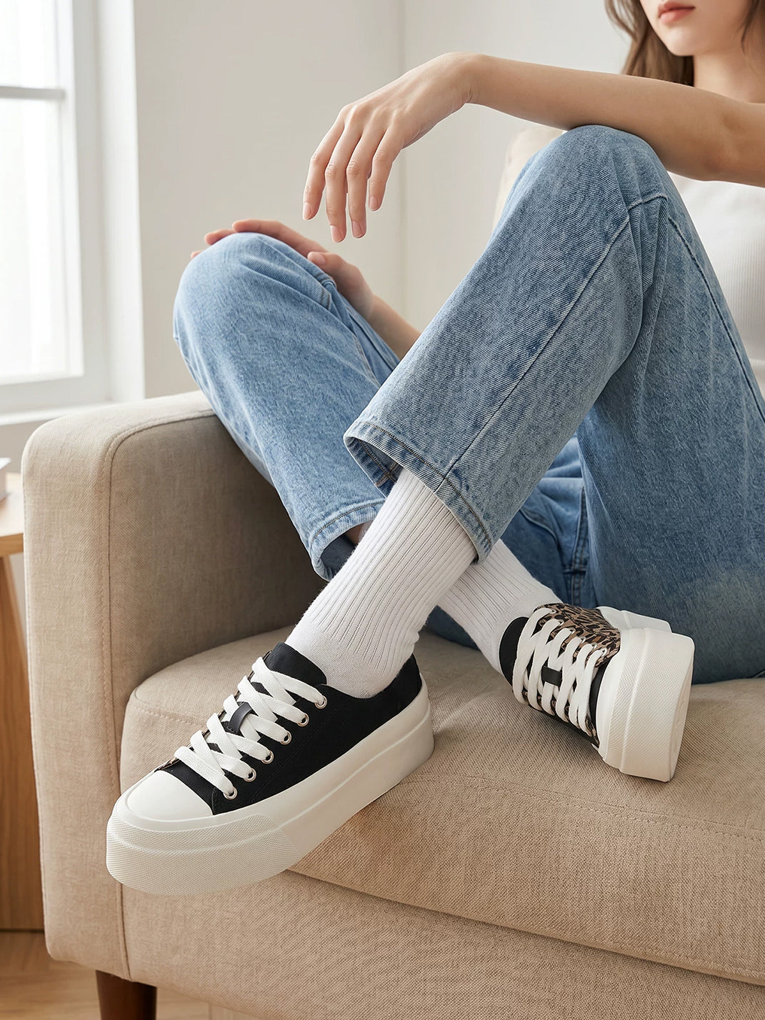 Leopard-Panel Platform Canvas Sneakers - View 4