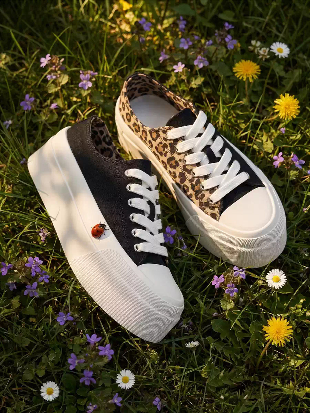 Leopard-Panel Platform Canvas Sneakers - View 9