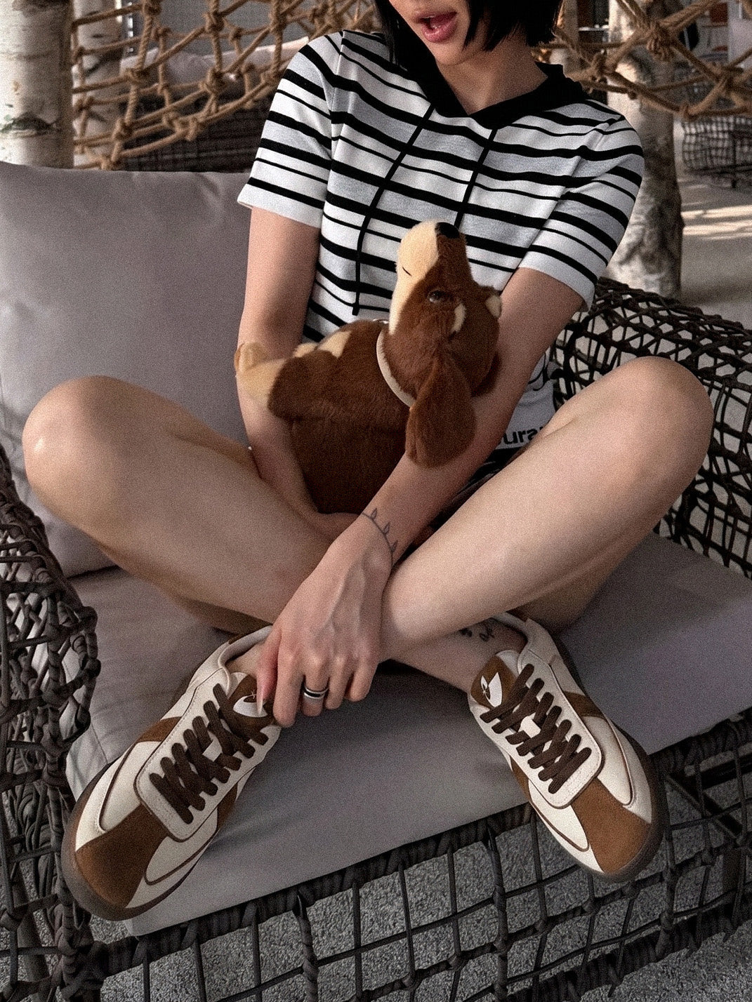 Brown Suede-Panel Gum-Sole Trainers - View 4