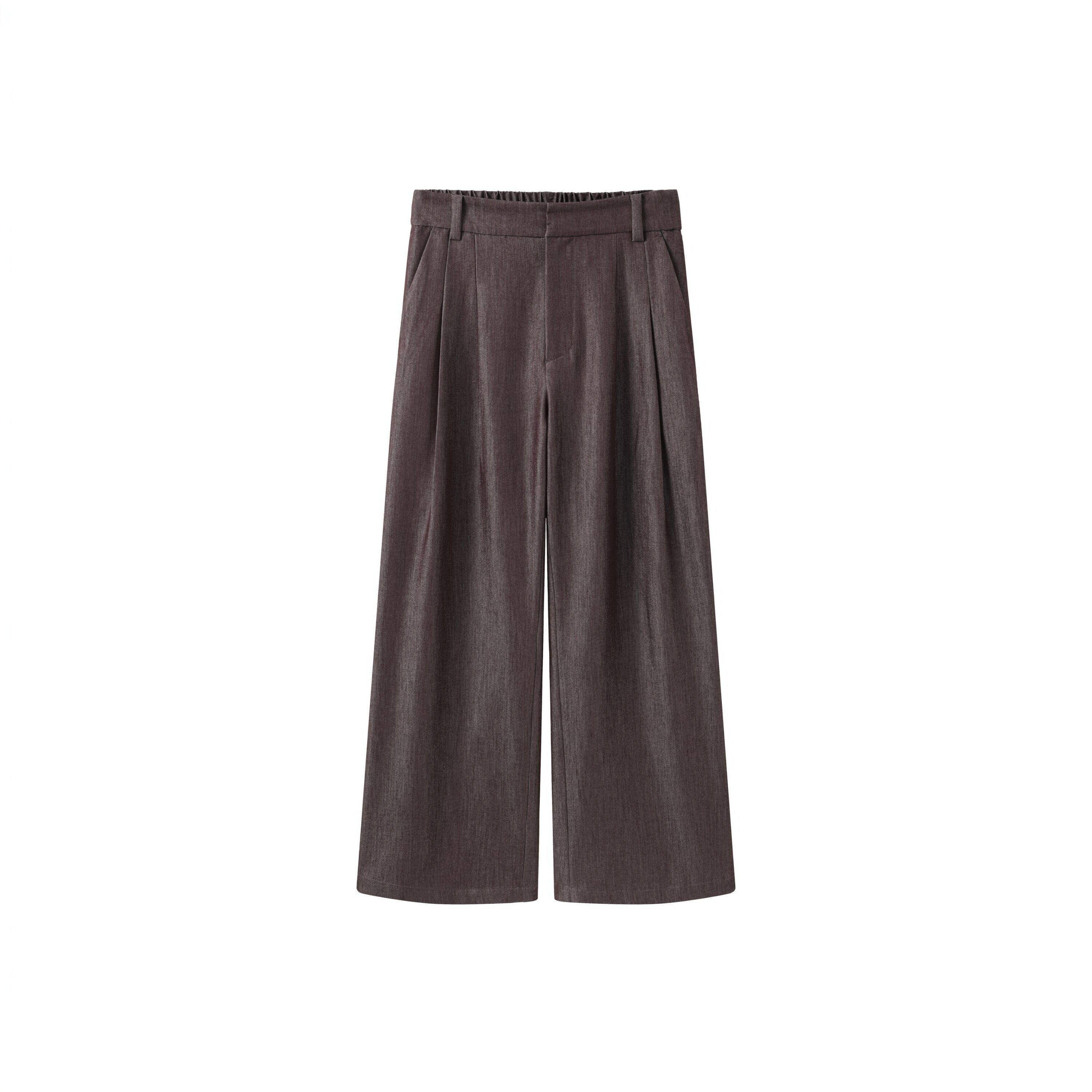 Coffee brown pleated wide-leg trousers