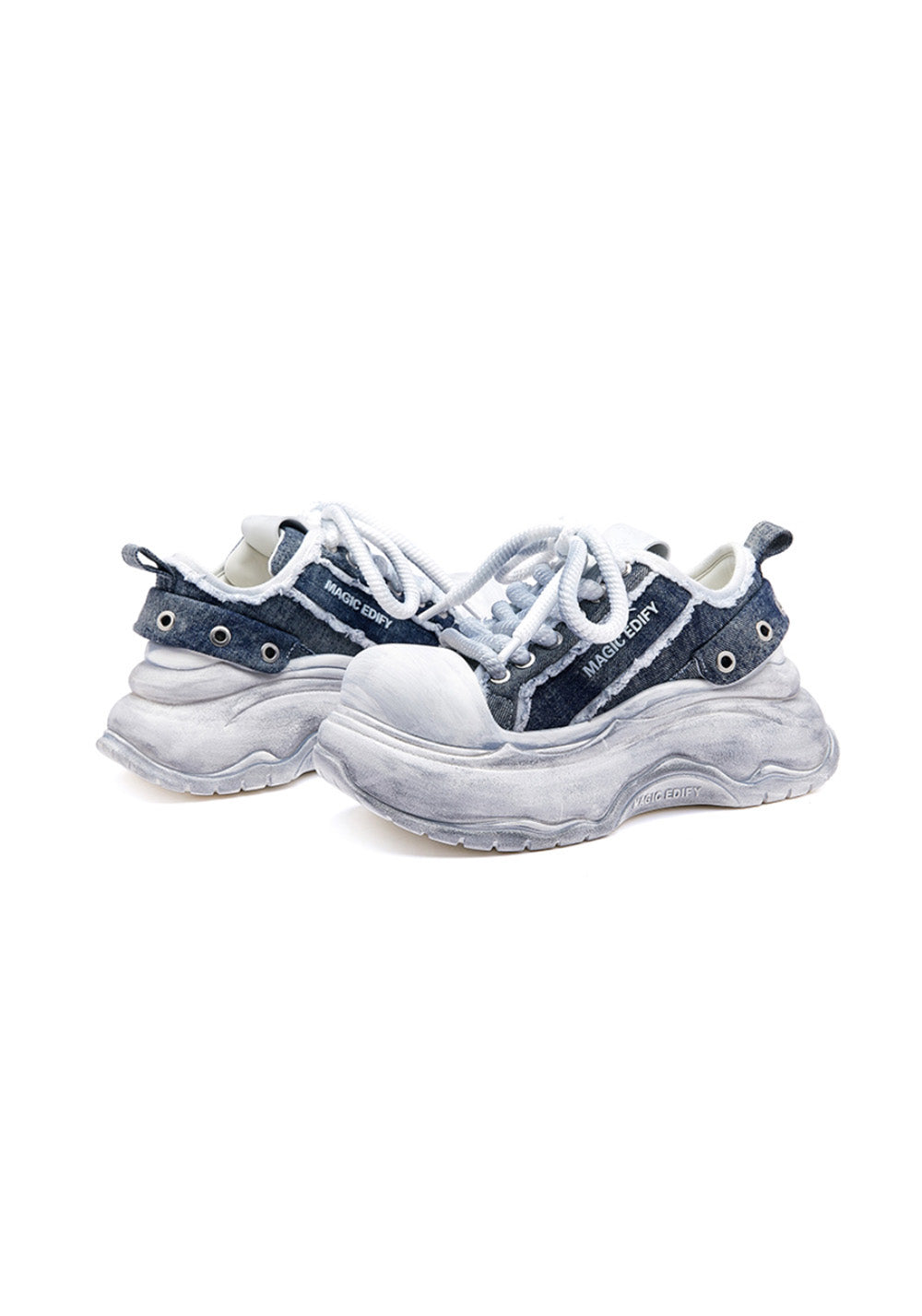 Distressed Denim Platform Sneakers - View 6