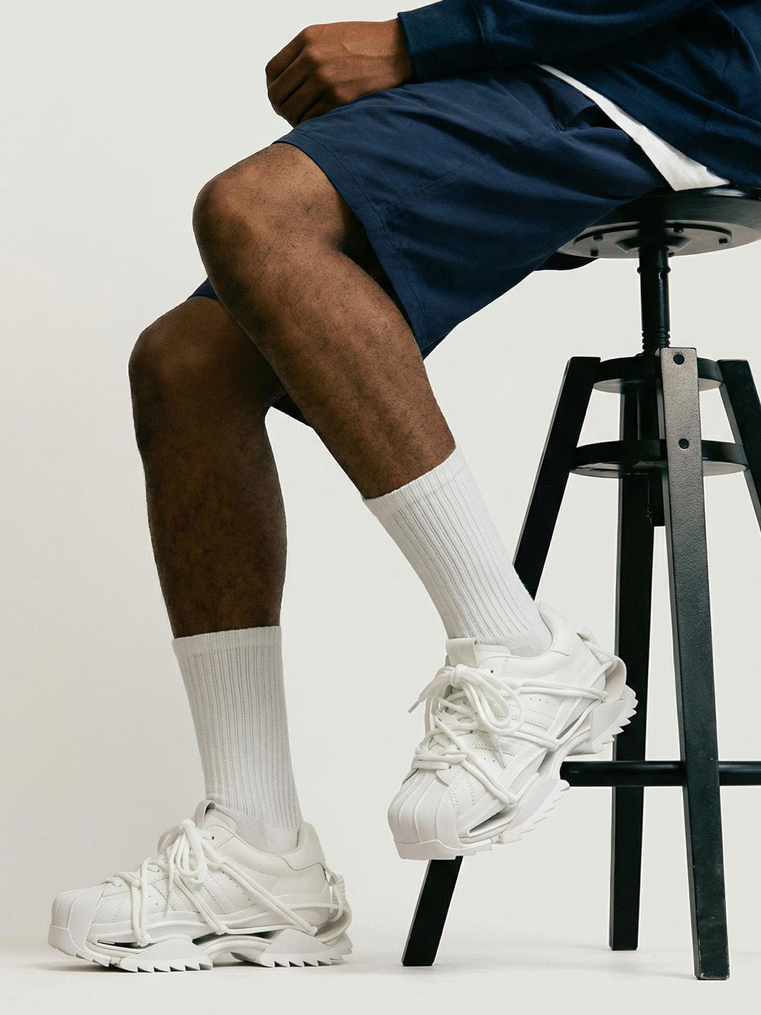 White Strapped Futuristic Runner Sneakers - View 2