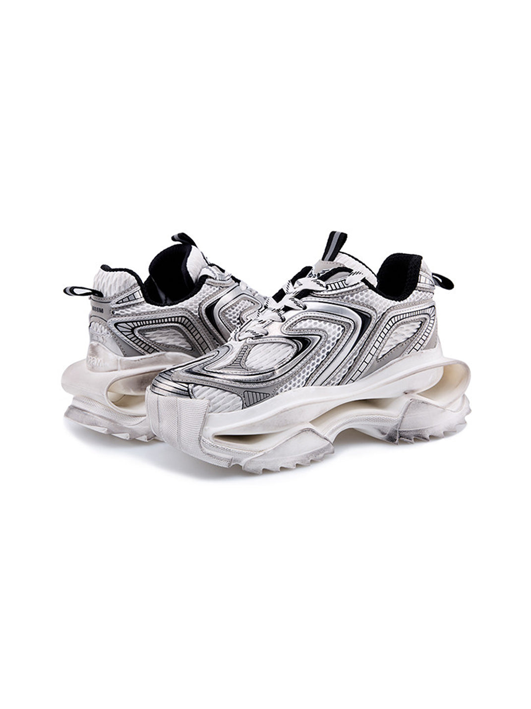 Distressed Silver Sculpted-Sole Dad Sneakers - View 5