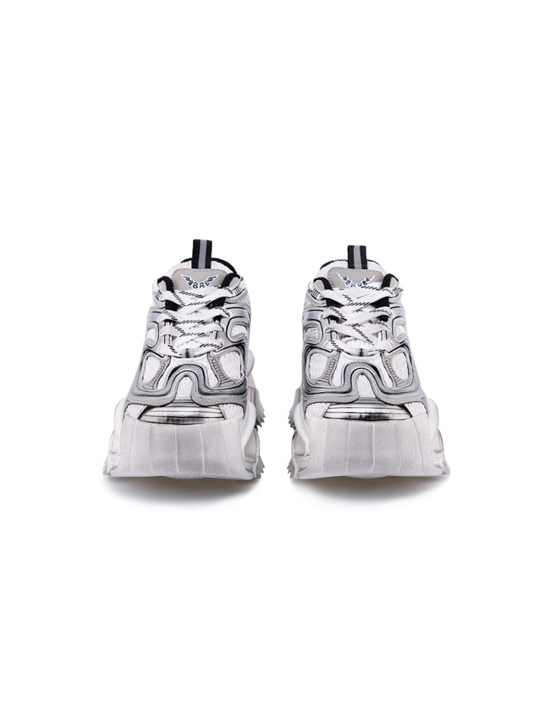 Distressed Silver Sculpted-Sole Dad Sneakers - View 6