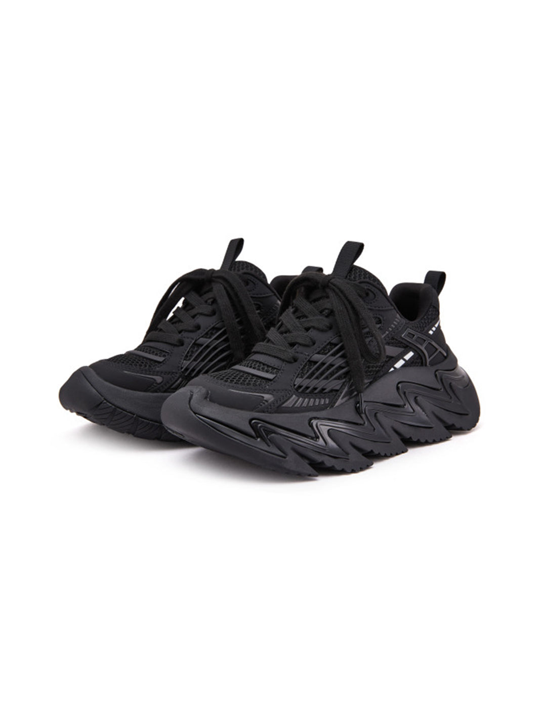 Black Zigzag-Sole Chunky Runner Sneakers - View 5