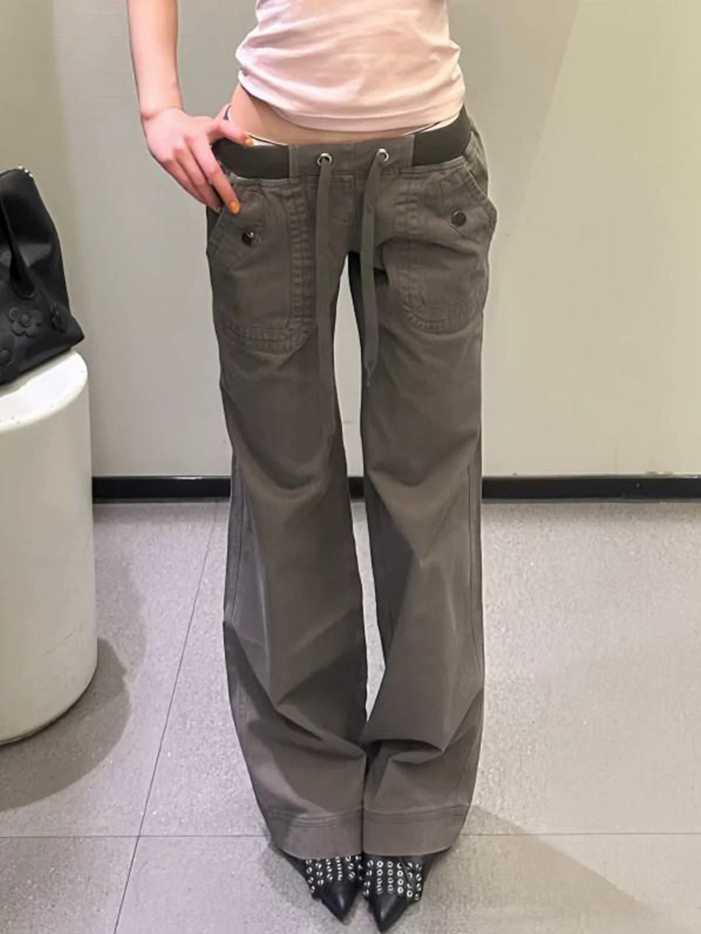 Low-Rise Cargo Wide-Leg Pants product view 1