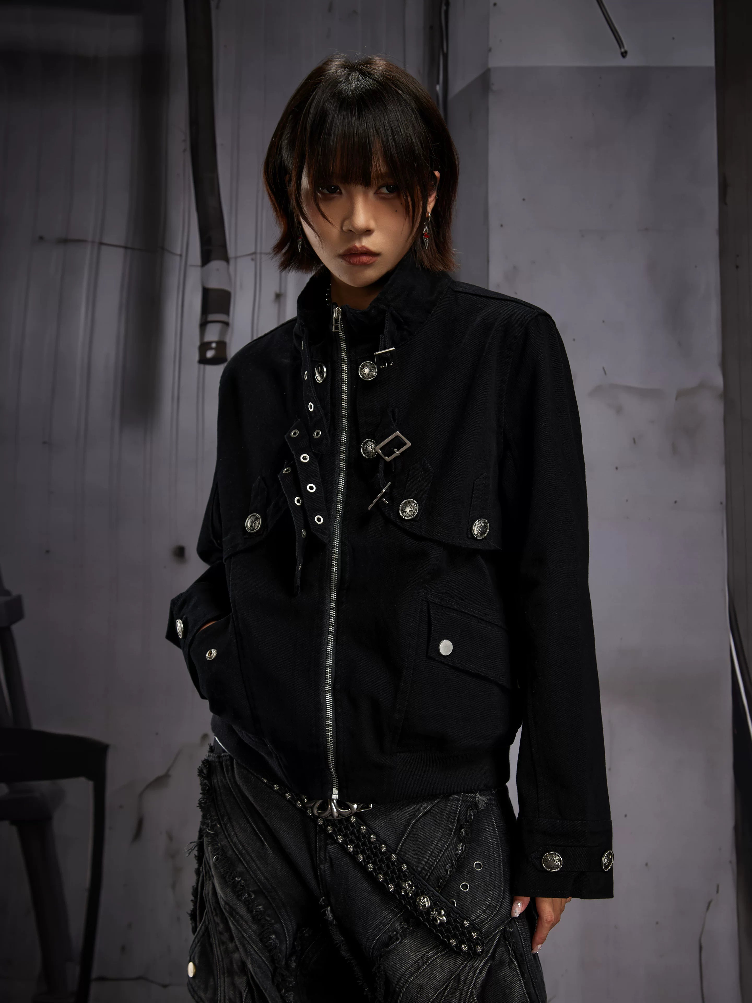 Buckle-Strap Stand-Collar Jacket product view 1