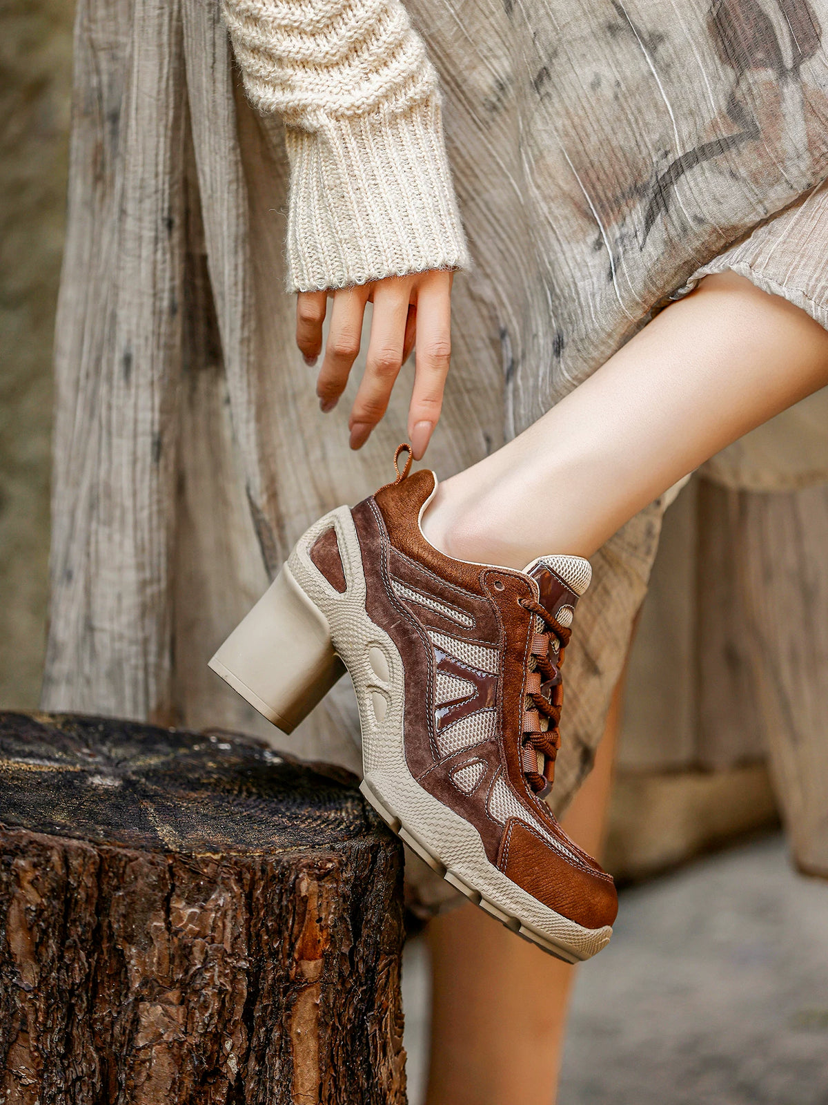 Retro Panel Chunky-Heel Sneakers product view 1