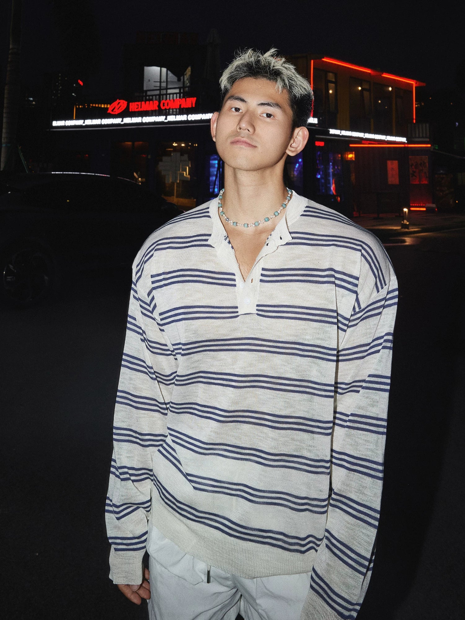 Textured Stripe Long-Sleeve Henley product view 1