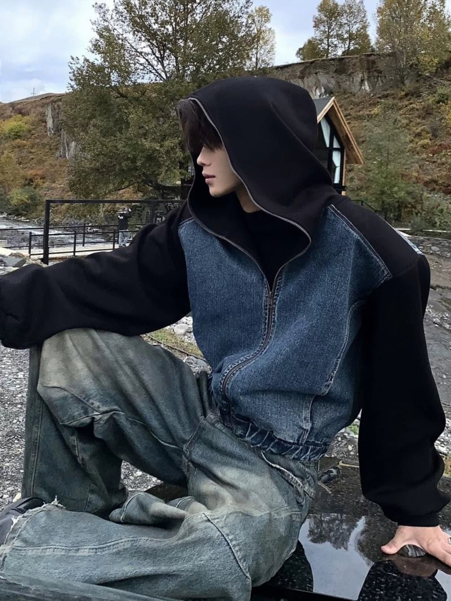 Denim-Panel Hooded Jacket product view 1
